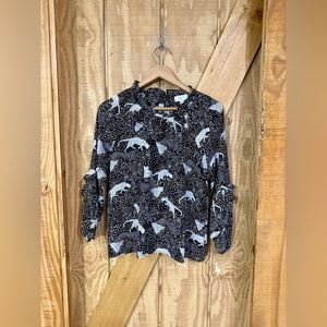 LOFT OUTLET Long Sleeve Ruffle Derail Leopard Blouse